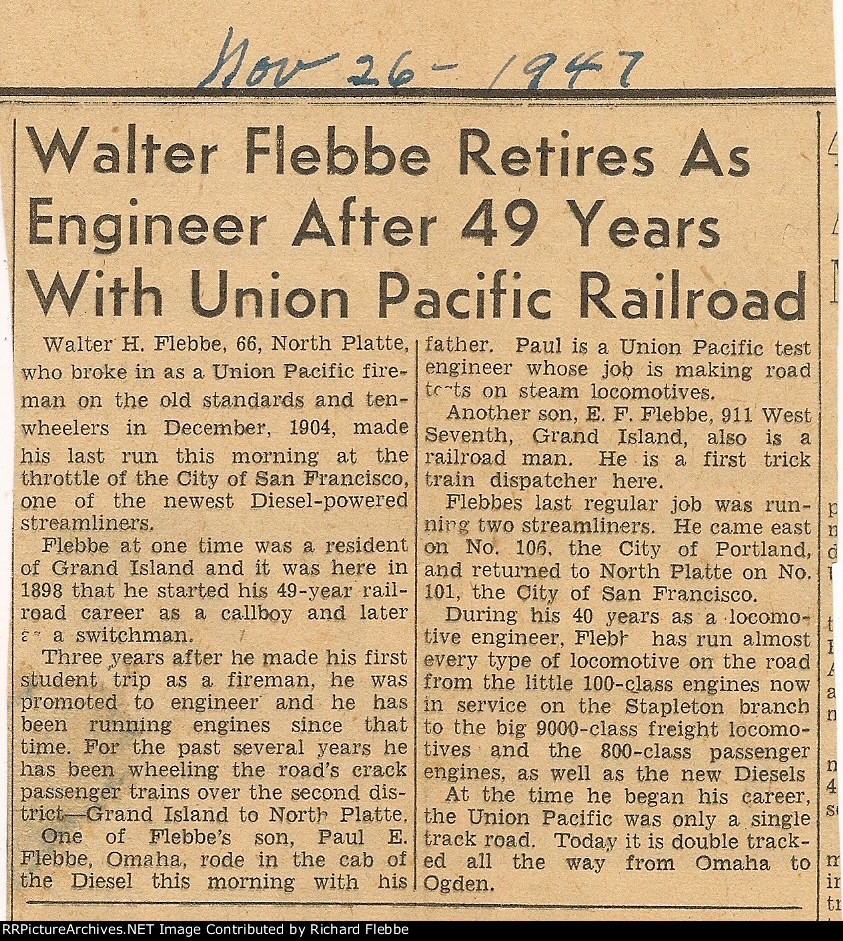 Walter H Flebbe Retirement News Article